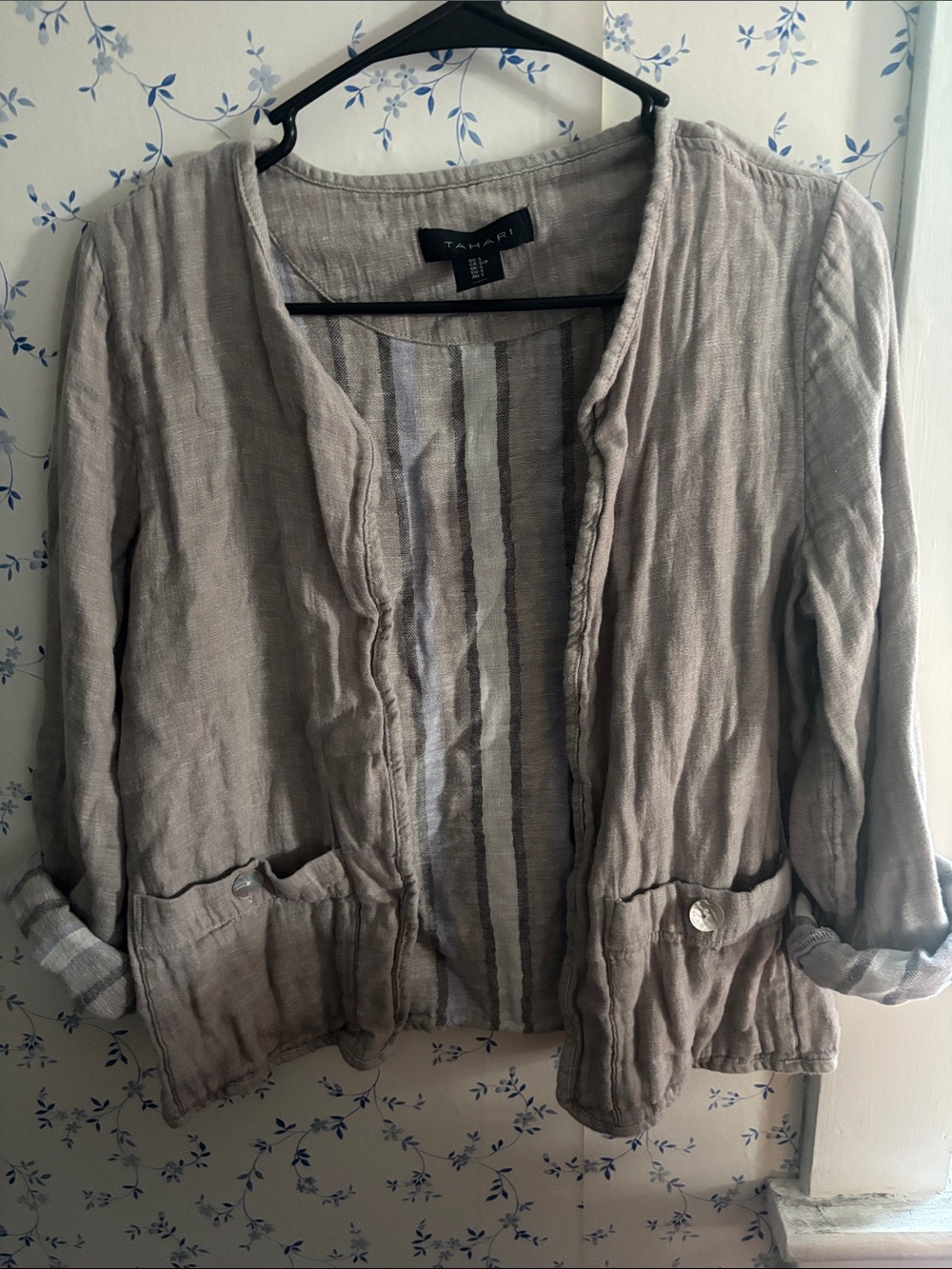 Tahari Open-Front Lightweight Jacket in Taupe